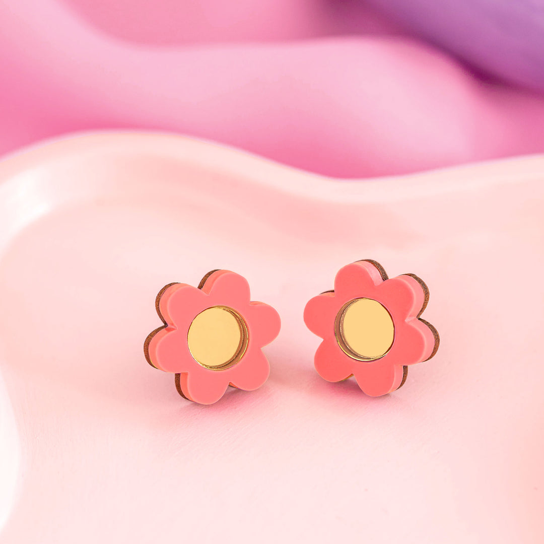 Daisy Stud Earrings Coral Pink