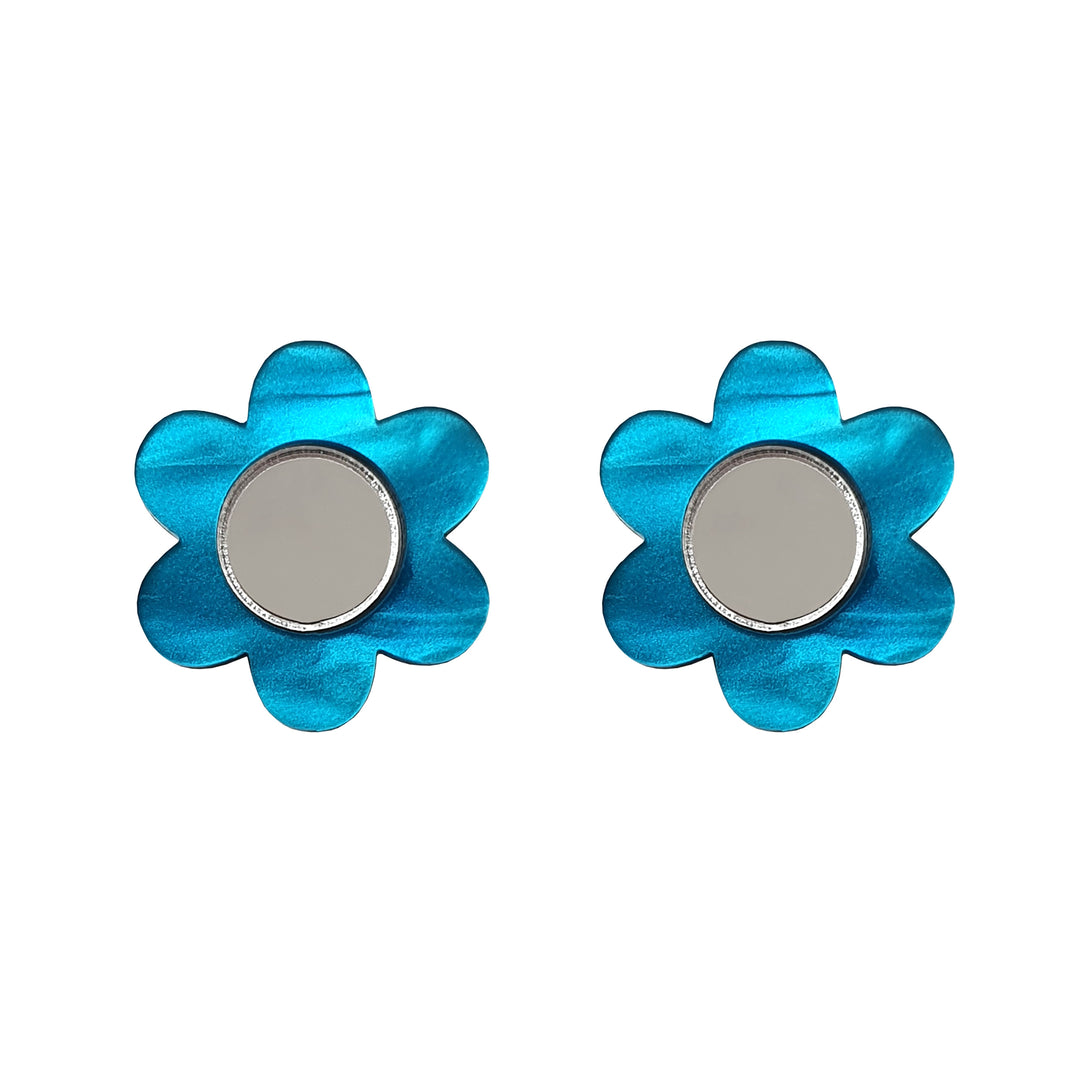 Daisy Stud Earrings Blue Pearl