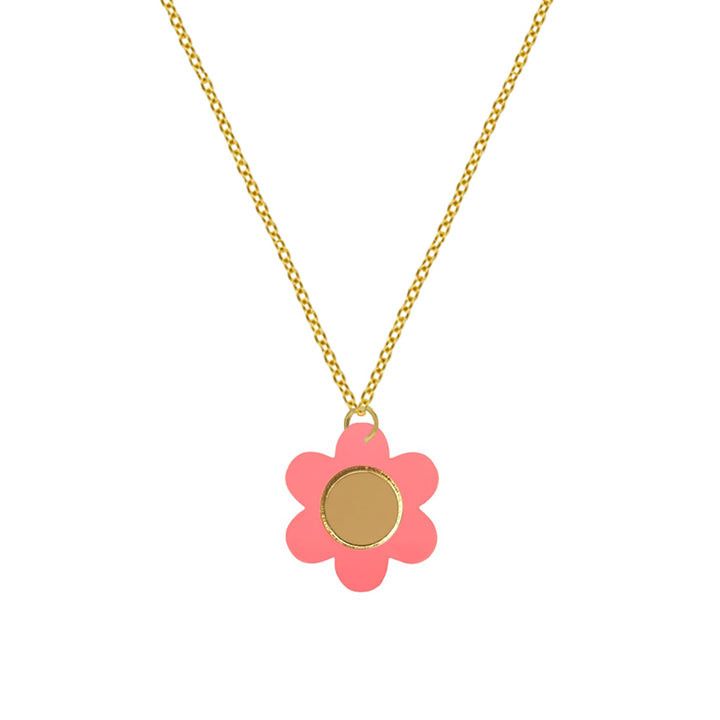 Daisy Necklace in Coral Pink and Gold