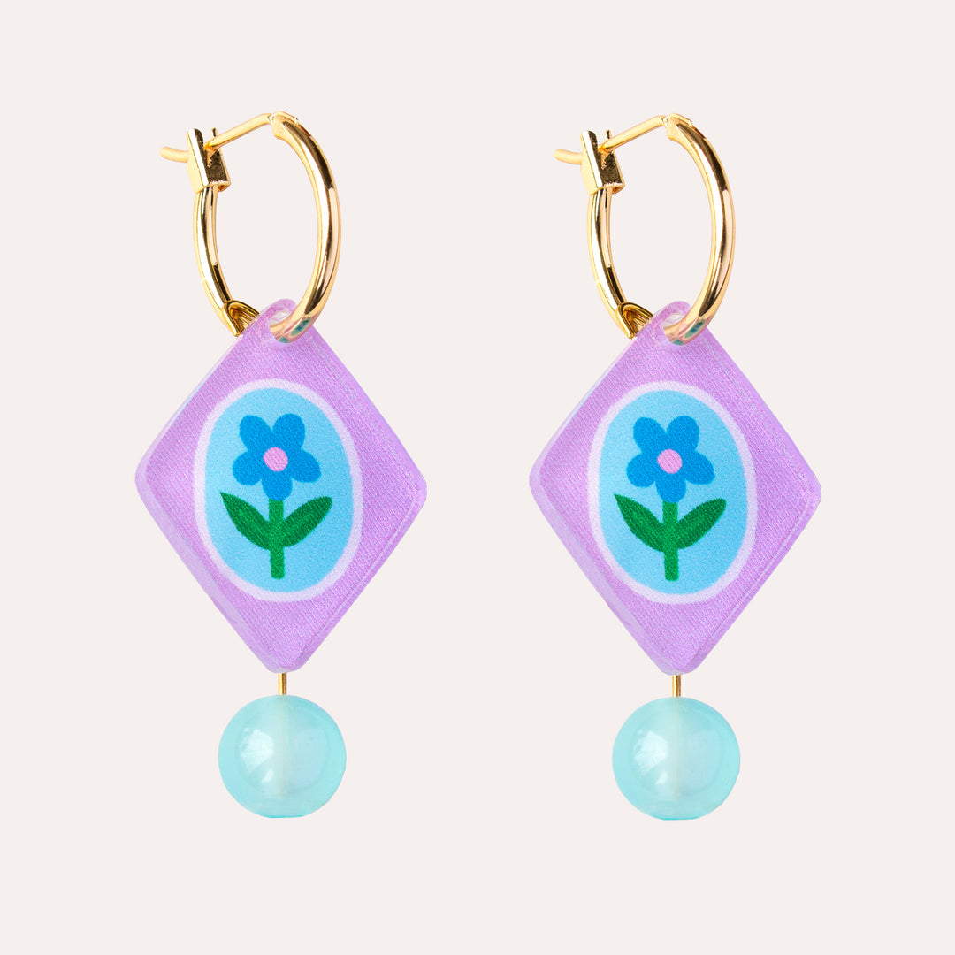 Floral Charm Bead Earrings in Lilac
