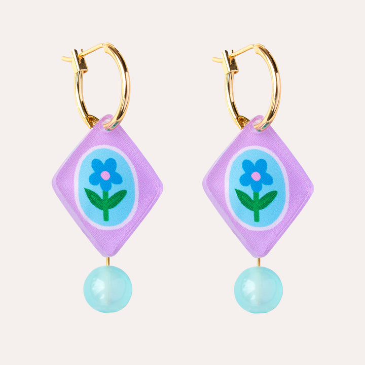 Floral Charm Bead Earrings in Lilac