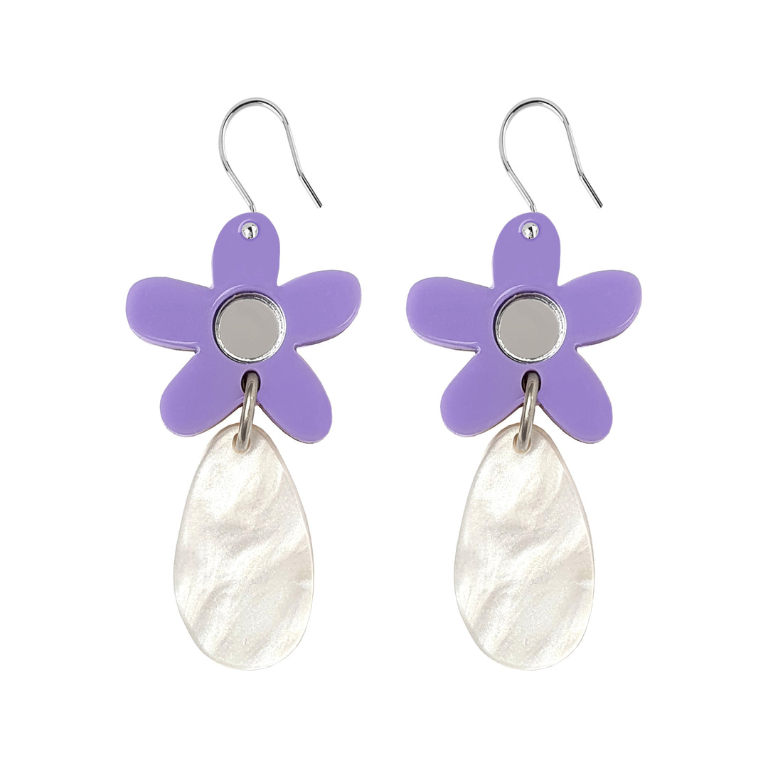 Edith Flower Drop Earrings in Lilac