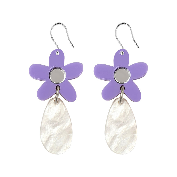 Edith Flower Drop Earrings in Lilac