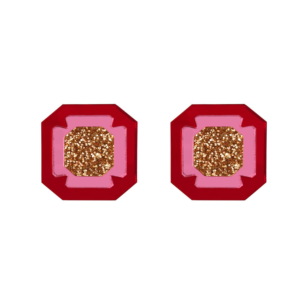 Gem Stud Earrings - Red