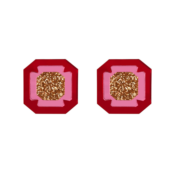 Gem Stud Earrings - Red