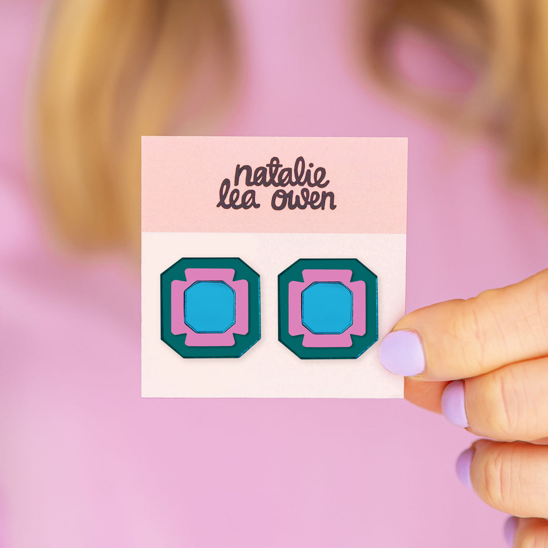 Gem Stud Earrings - Teal