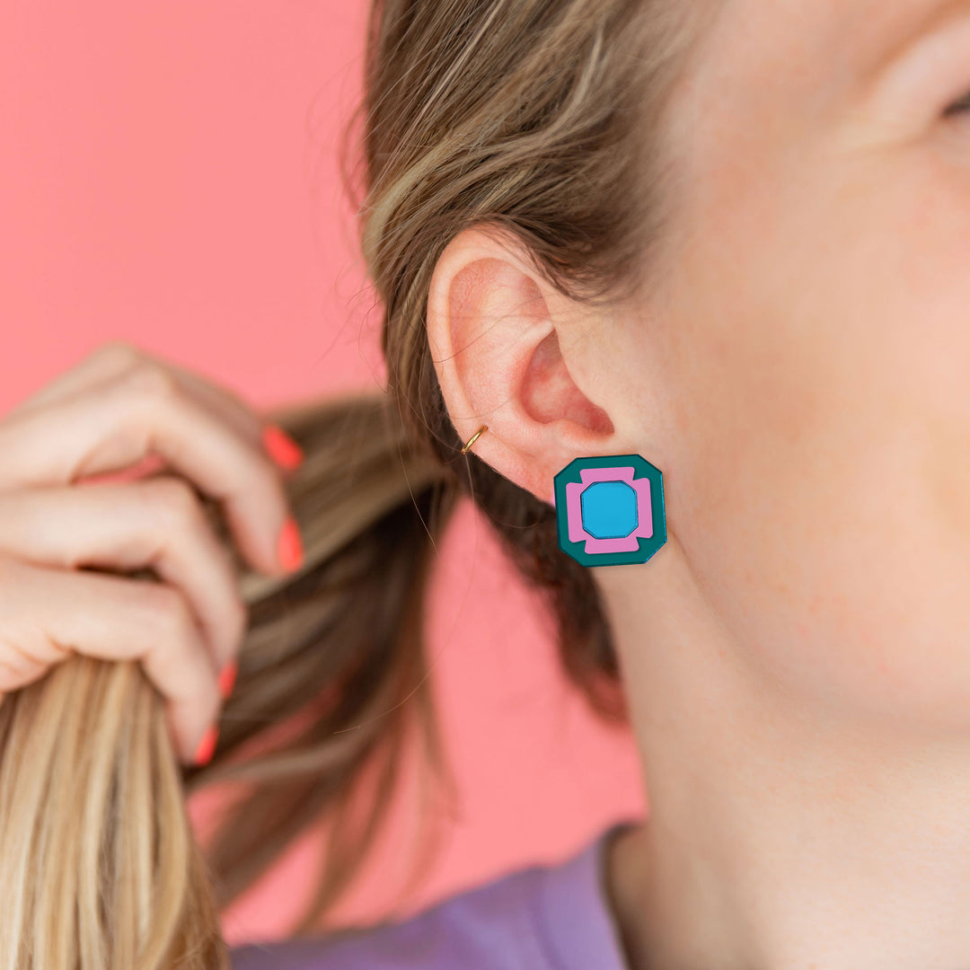 Gem Stud Earrings - Teal