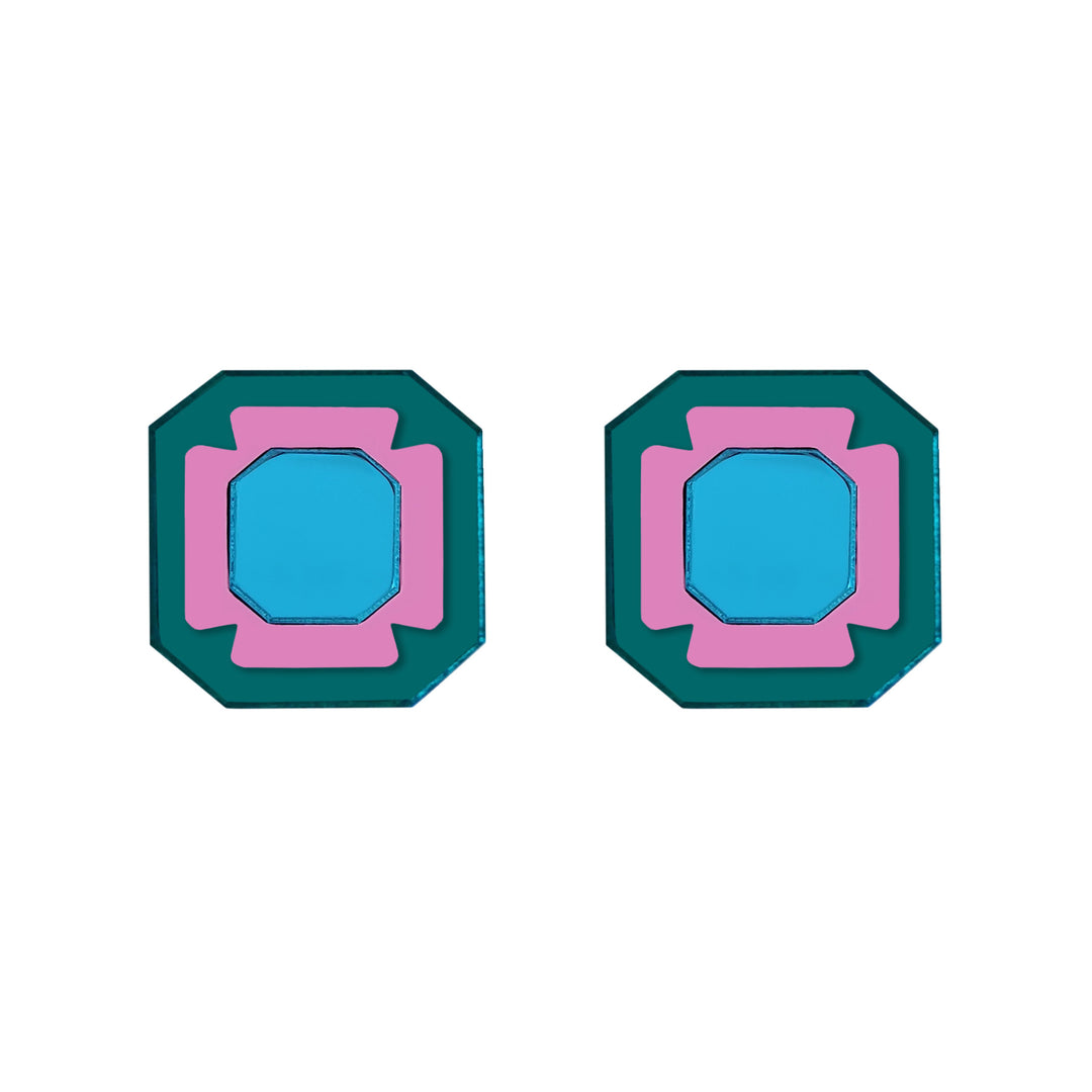 Gem Stud Earrings - Teal