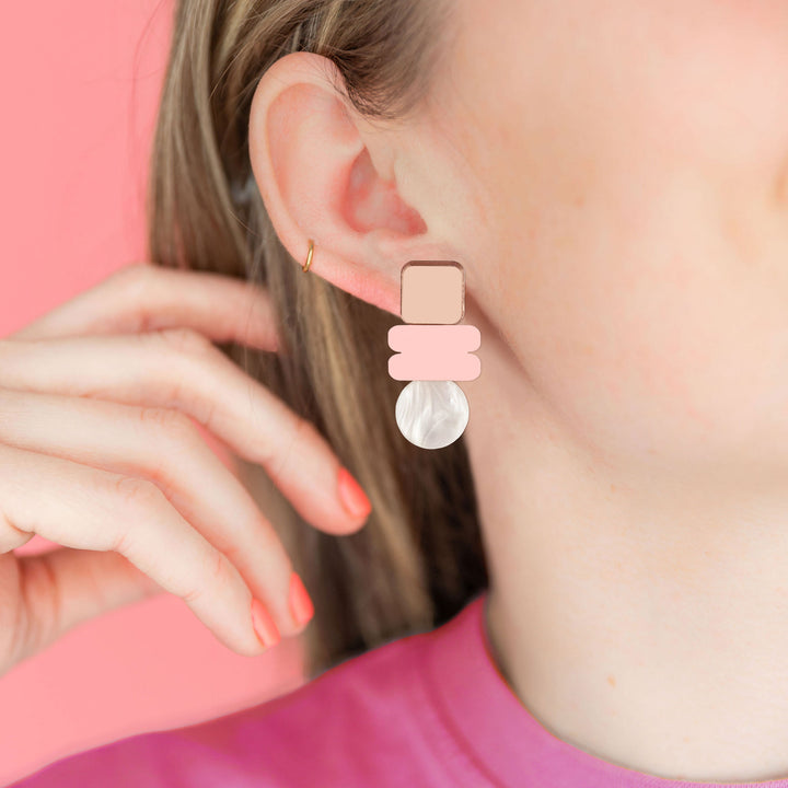 Lola Earrings - Rose Gold White Pink