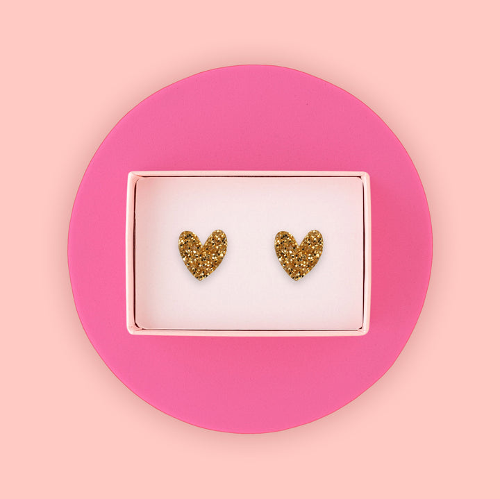 Gold Glitter Hearts Earrings