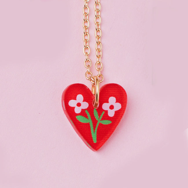Heart Floral Charm Pendant Necklaces