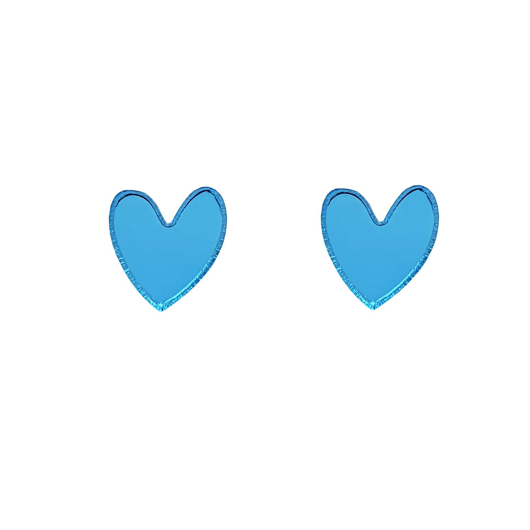 Light Blue Mirror Hearts Earrings