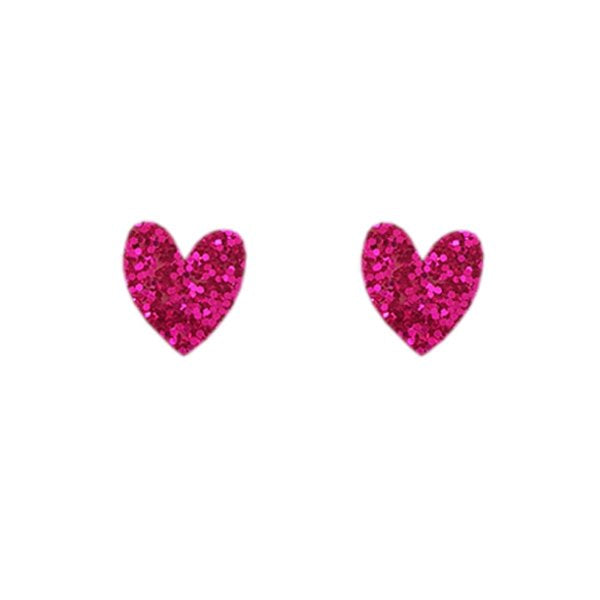 Heart Earrings in Hot Pink Glitter