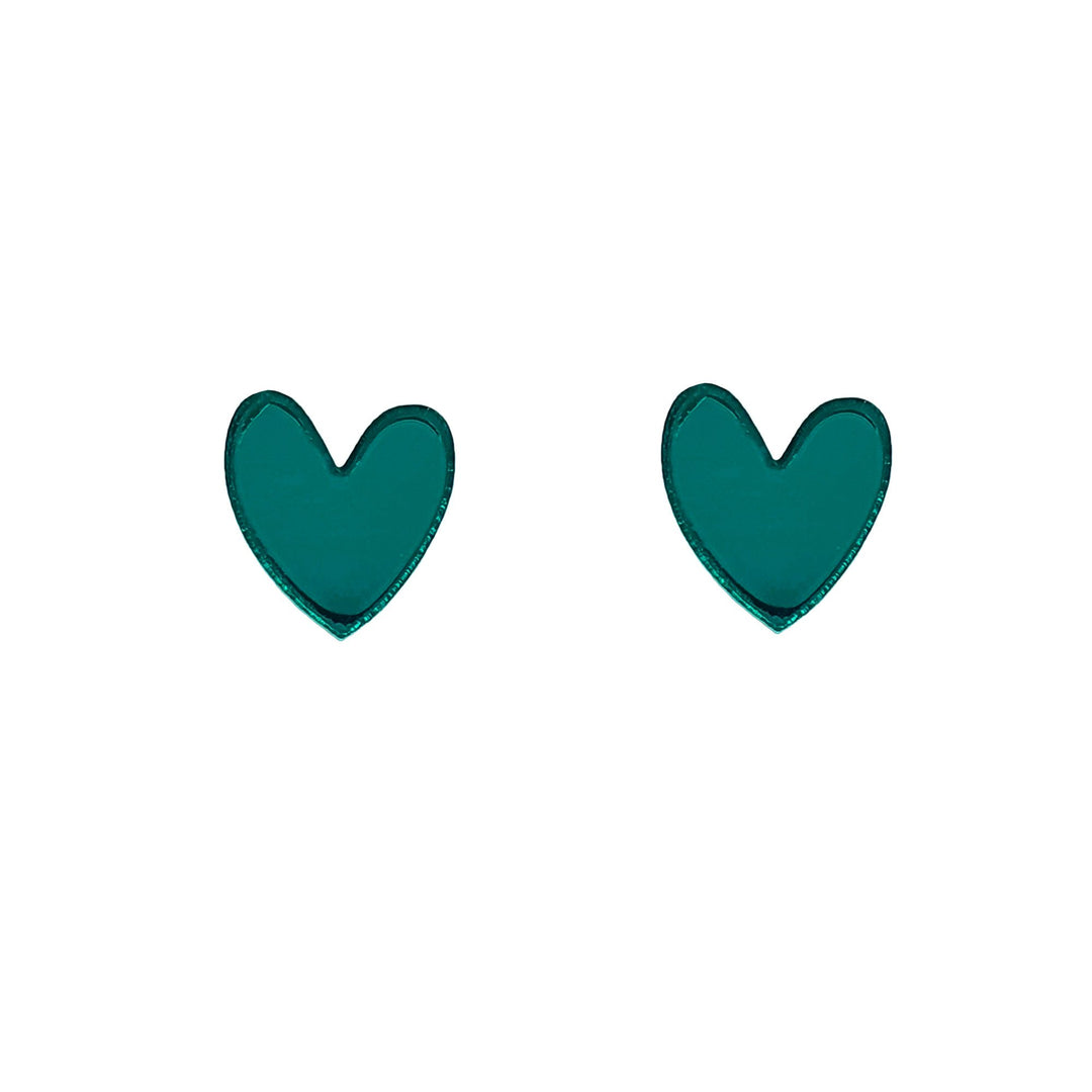 Teal Mirror Hearts Earrings