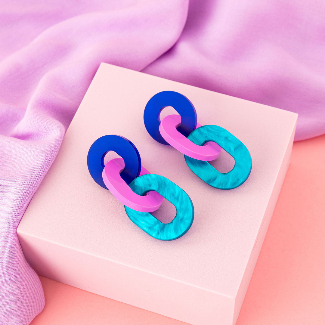 Statement Link Earrings - Blue Purple