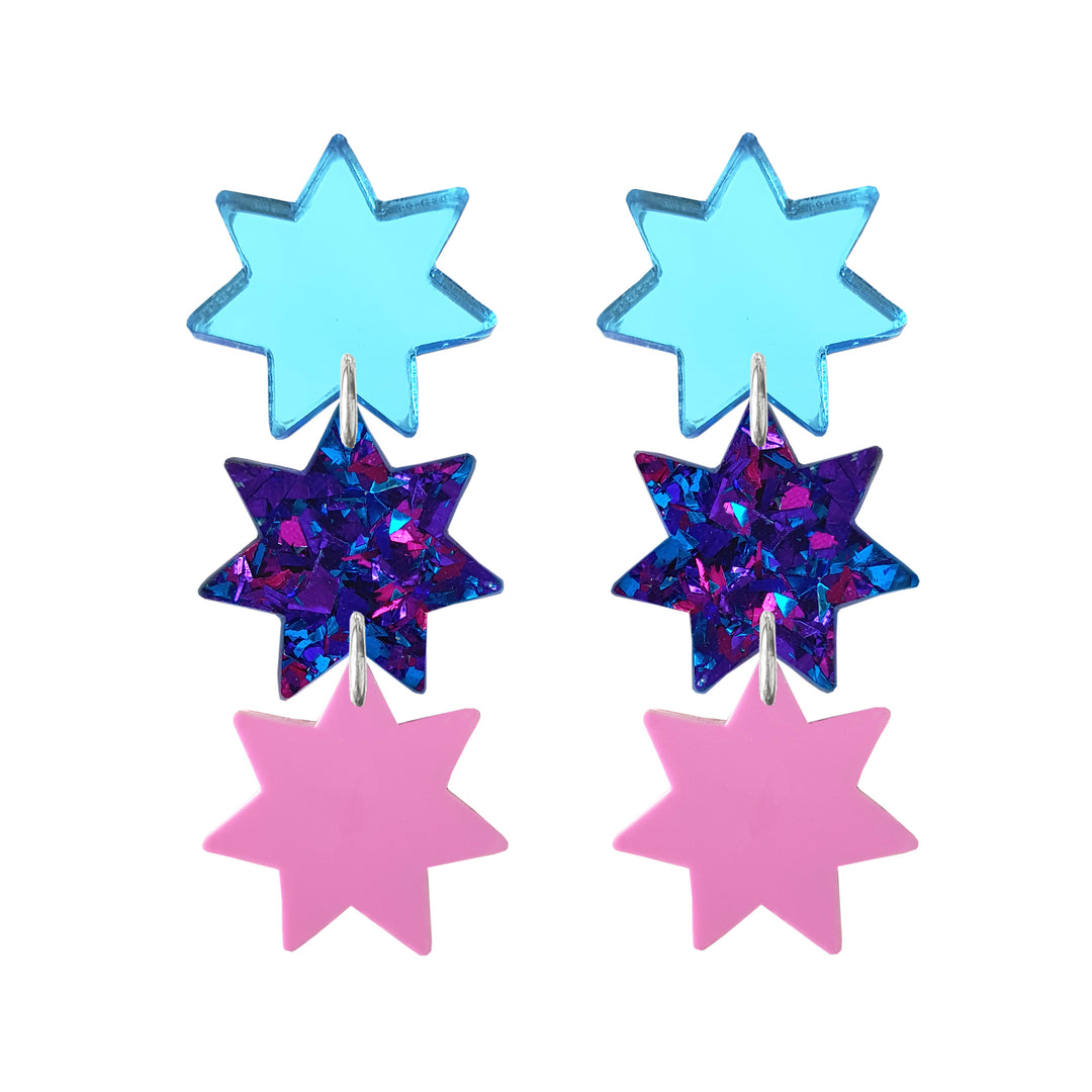 Triple Star Dangle Earrings in Midnight Sparkle