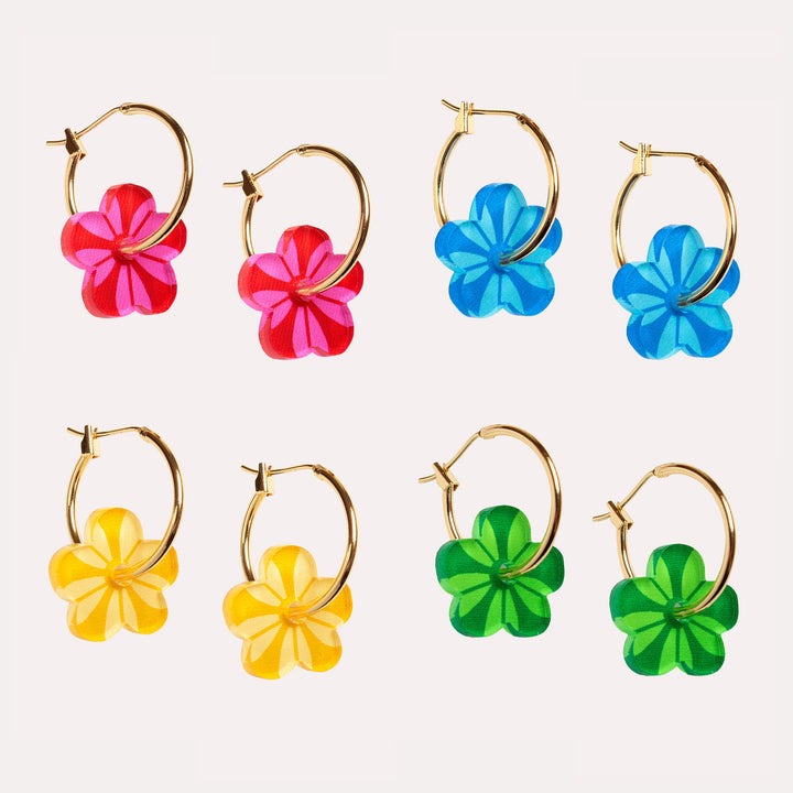 Mini Flower Charm Hoop Earrings
