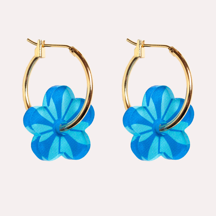 Mini Flower Charm Hoop Earrings