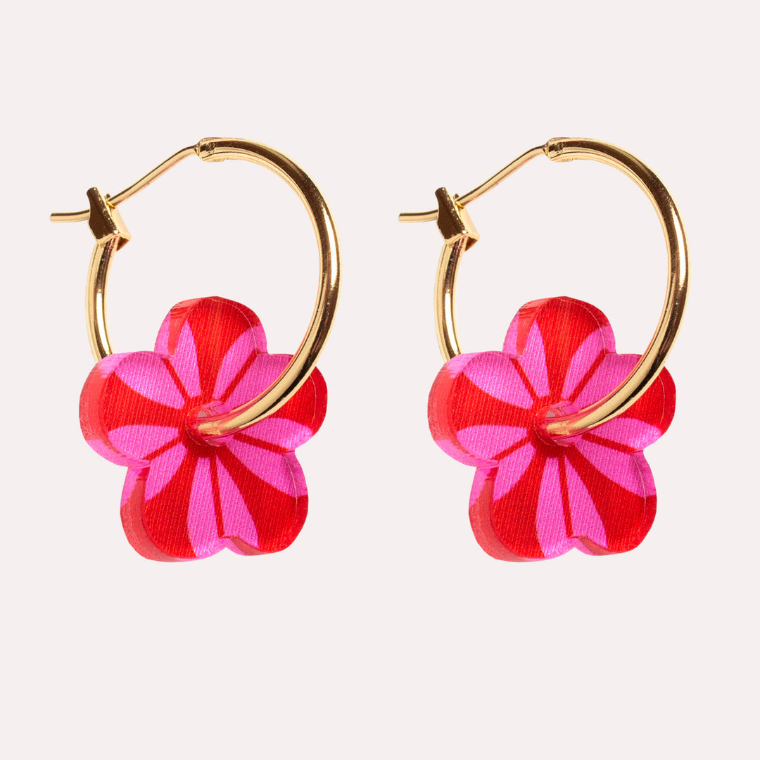 Mini Flower Charm Hoop Earrings