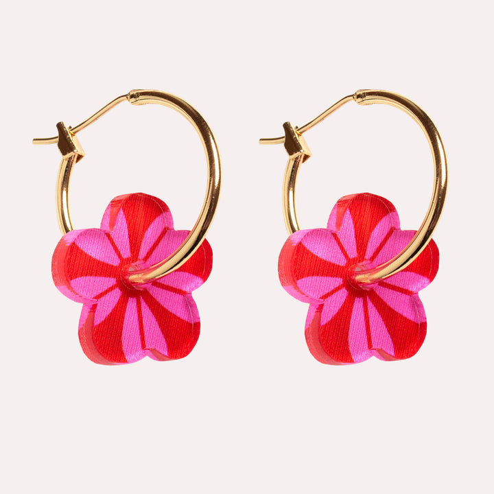 Mini Flower Charm Hoop Earrings