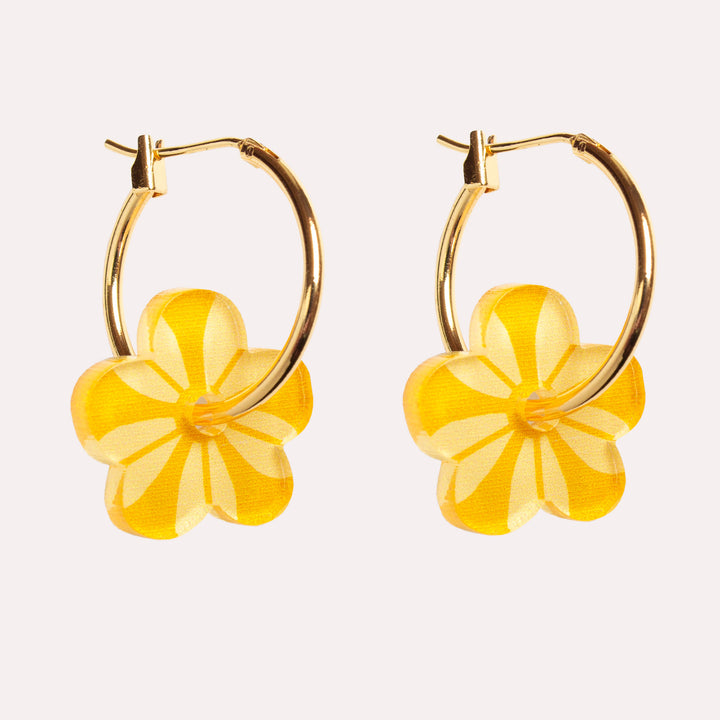 Mini Flower Charm Hoop Earrings