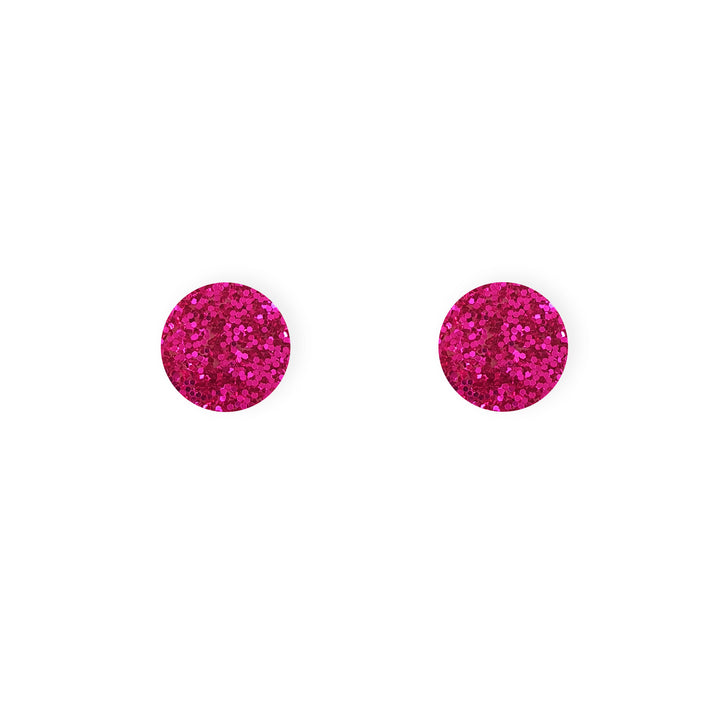 Mini Stud Earrings in Hot Pink Glitter