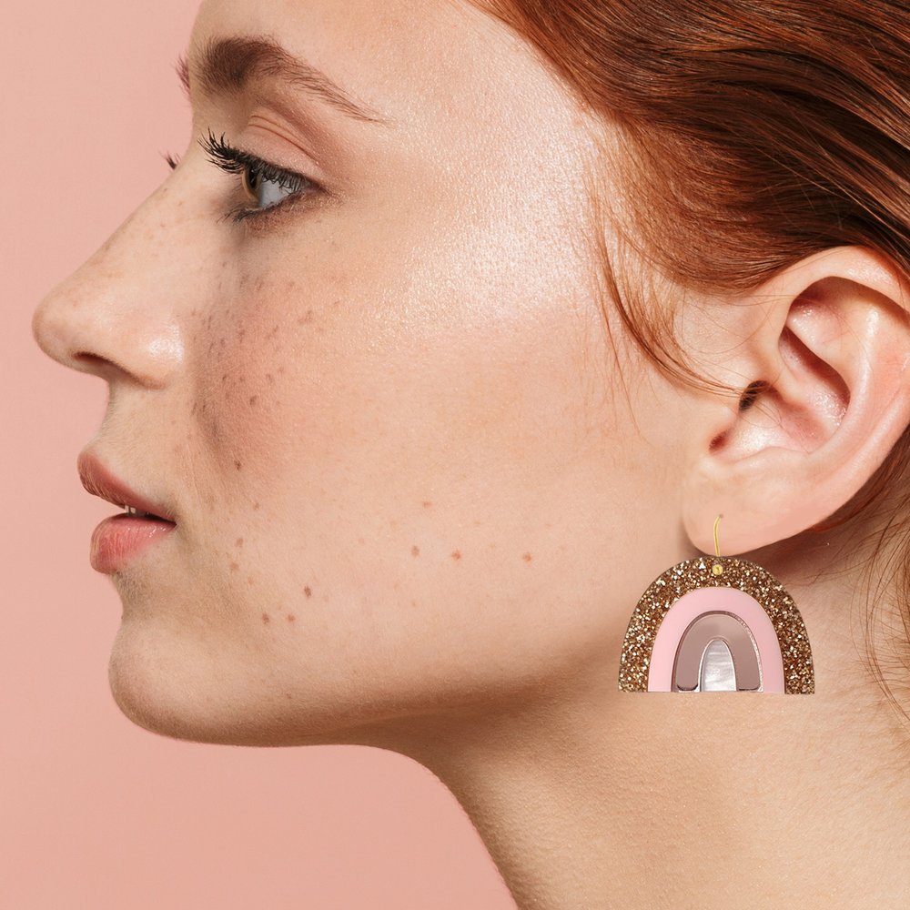Large Rainbow Earrings in Rose Gold