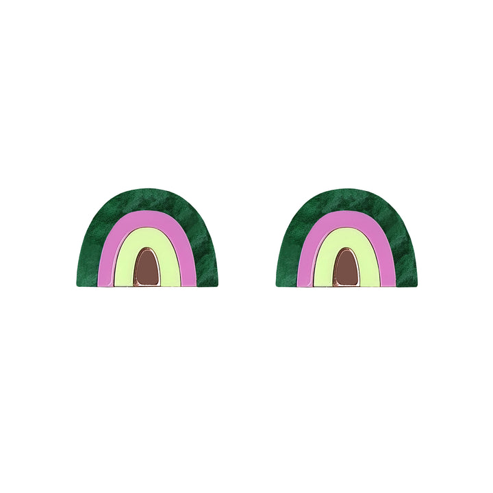 Small Rainbow Stud Earrings in Green Pearl
