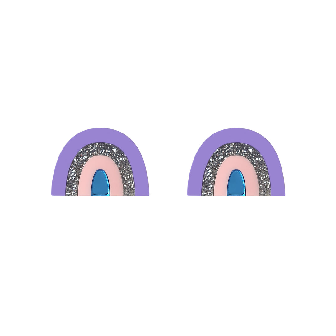 Small Rainbow Stud Earrings in Lilac