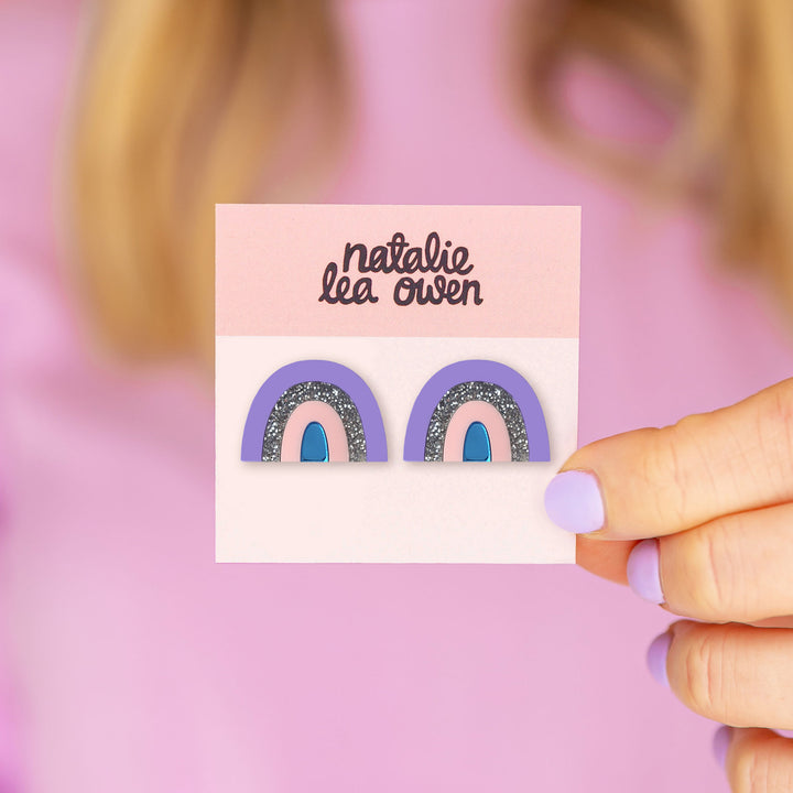 Small Rainbow Stud Earrings in Lilac