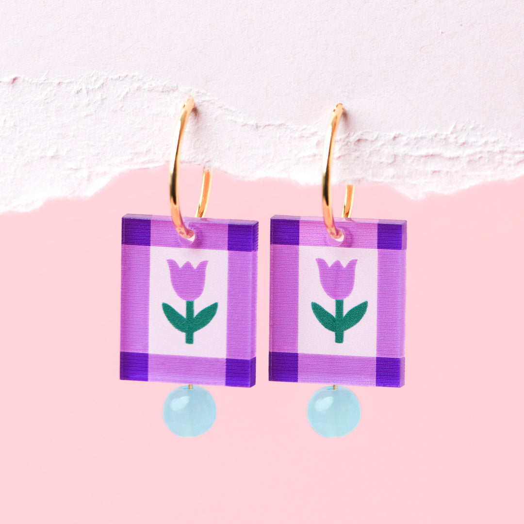 Charm Earrings in Folk Floral Lilac