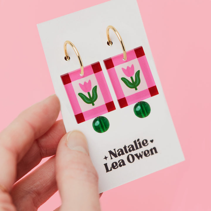 Charm Earrings in Folk Floral Pink