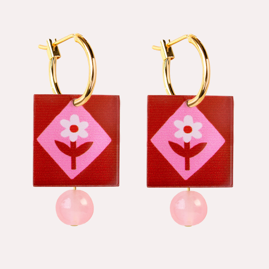 Charm Earrings in Folk Floral Red