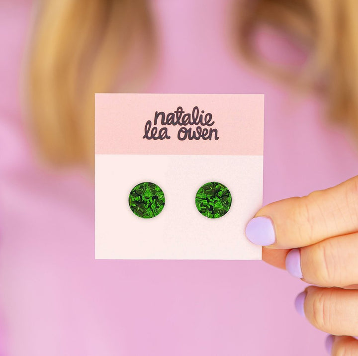 Mini Stud Earrings in Green Sparkle