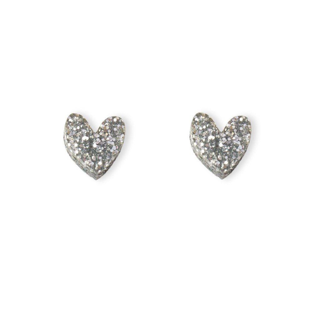 Silver Glitter Hearts Earrings