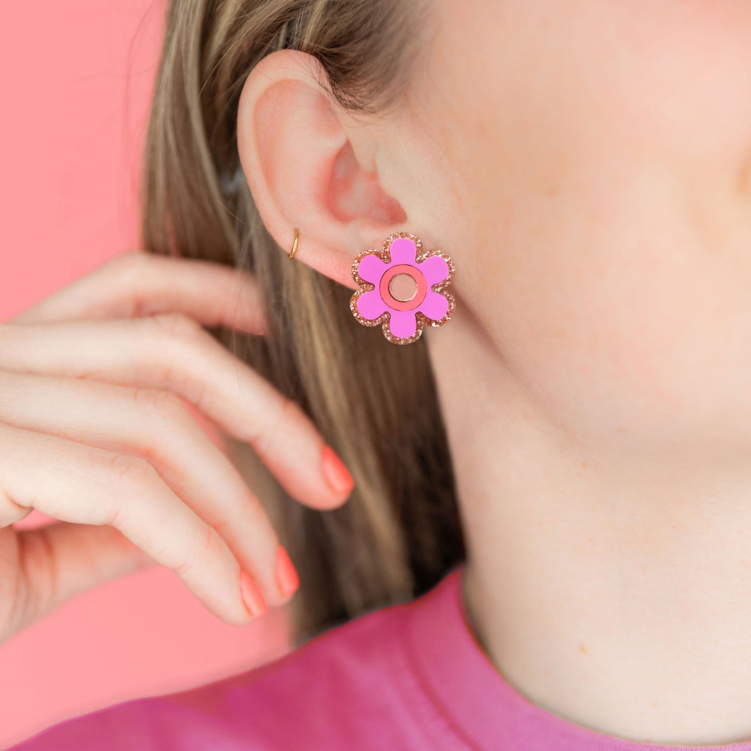 Flower Stud Earrings - Purple