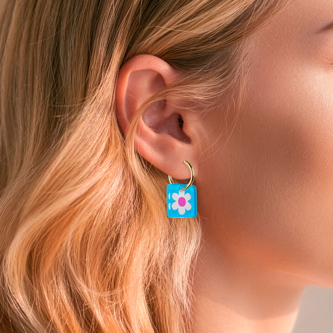 Mini Square Charm Hoop Earrings