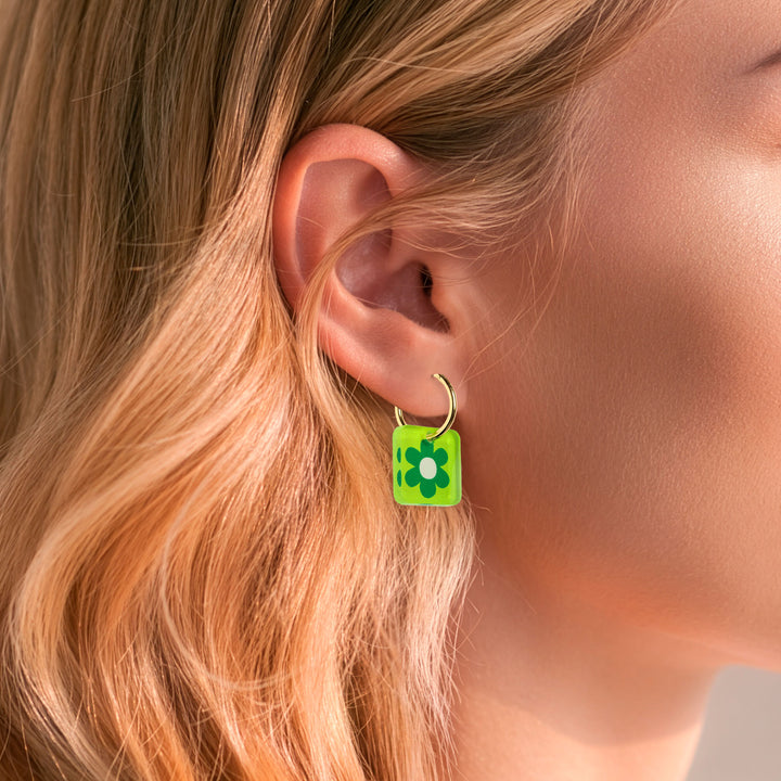 Mini Square Charm Hoop Earrings