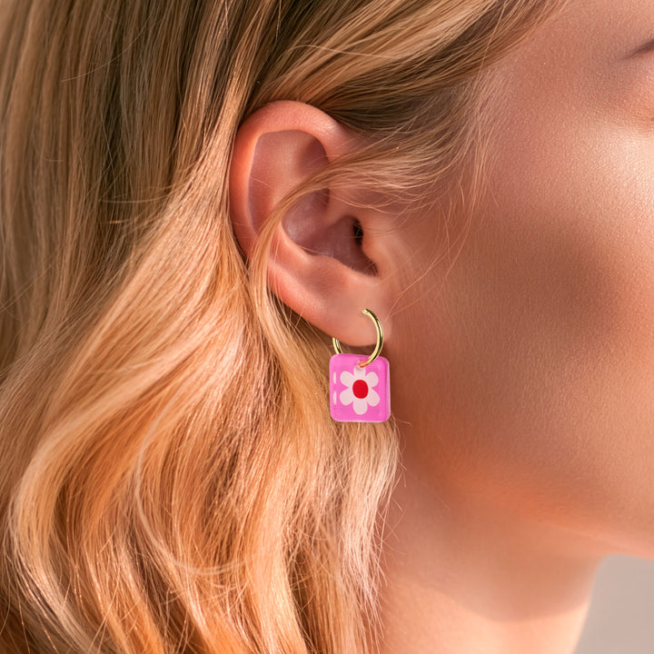 Mini Square Charm Hoop Earrings