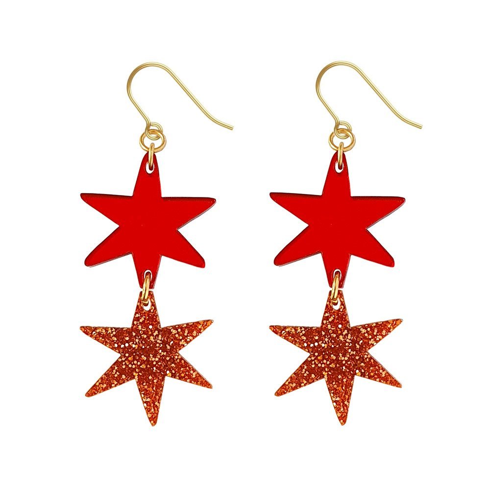Star Dangle Earrings in Copper Glitter
