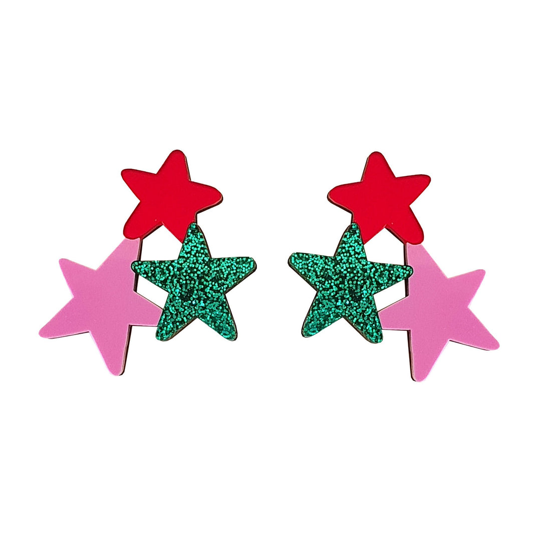 Star Earrings in Emerald Glitter
