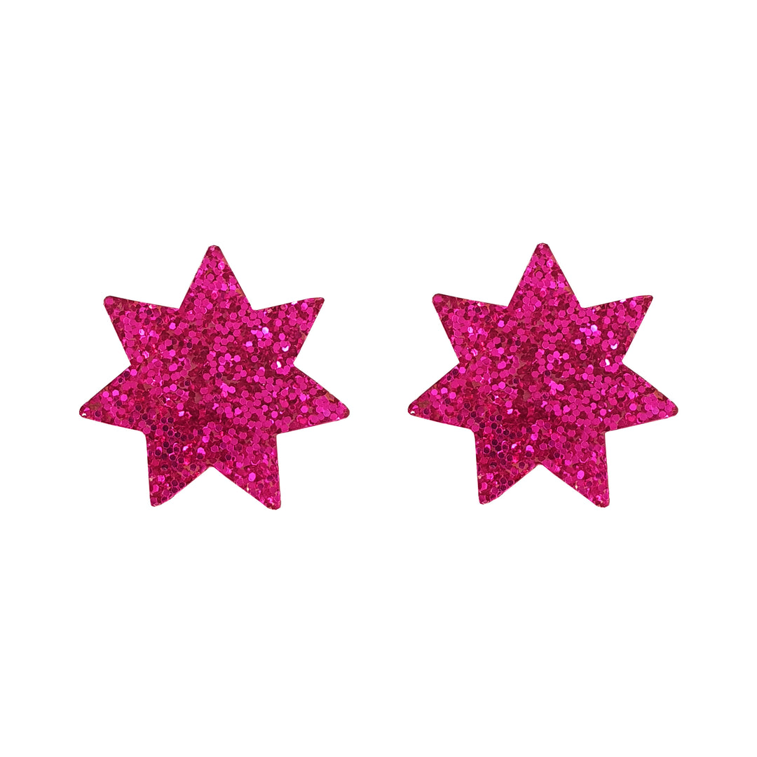 Star Stud Earrings in Hot Pink Glitter