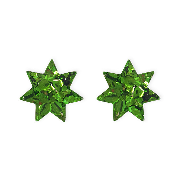Star Stud Earrings Green Sparkle