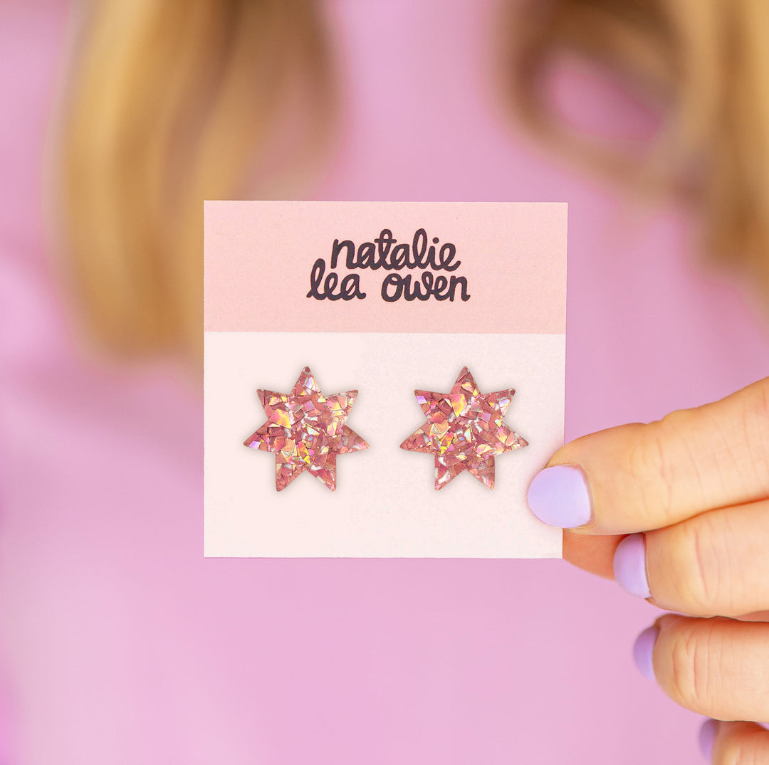 Star Stud Earrings Light Pink Sparkle