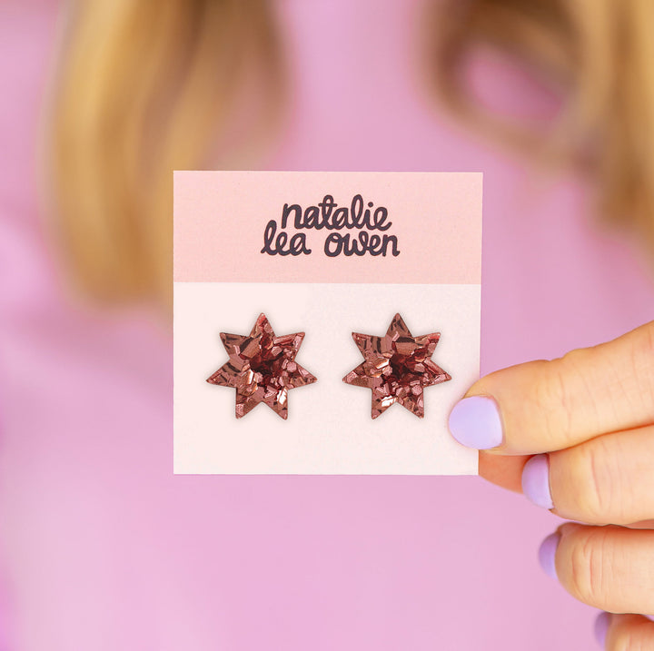 Star Stud Earrings Rose Gold Sparkle