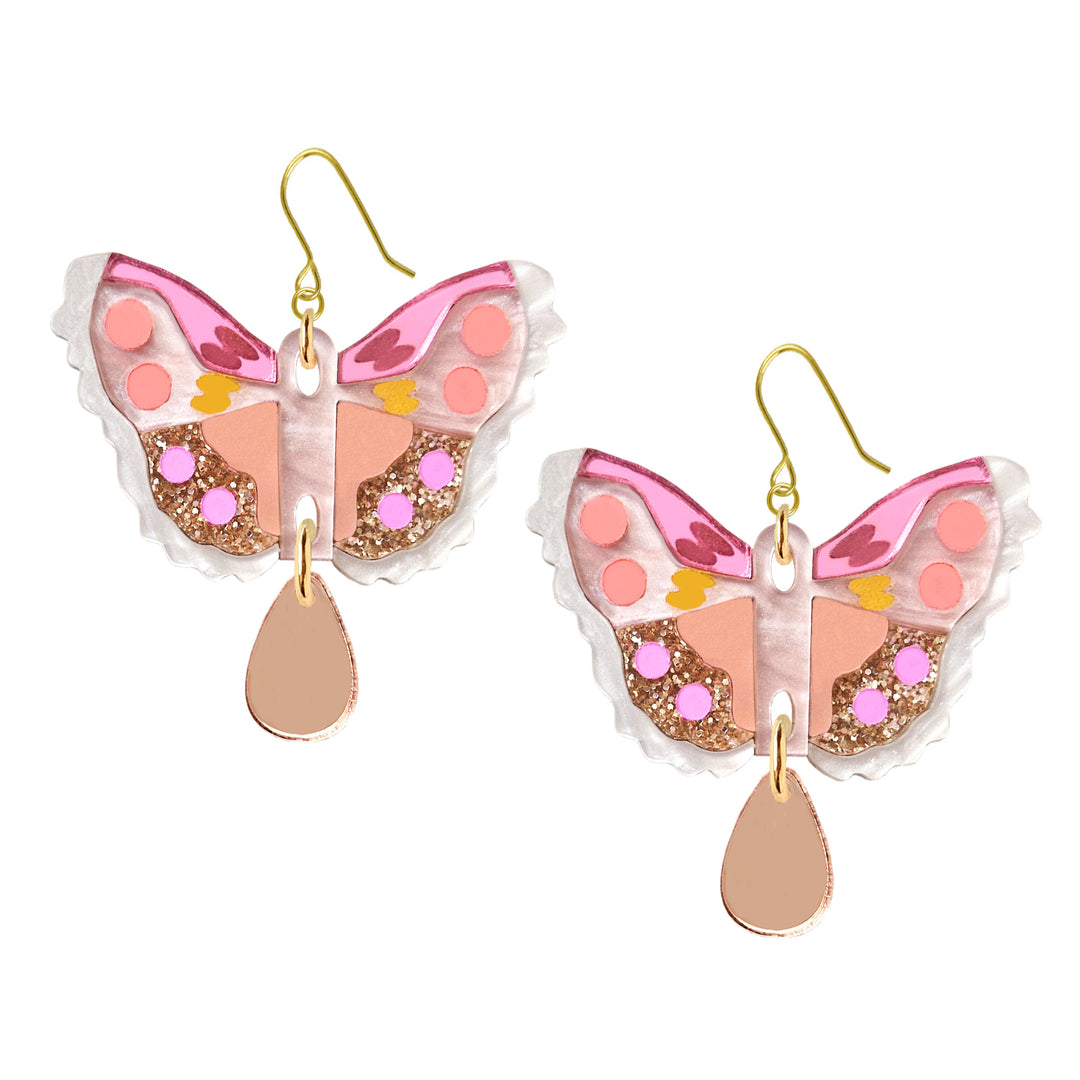 Butterfly Statement Hook Earrings in Pink