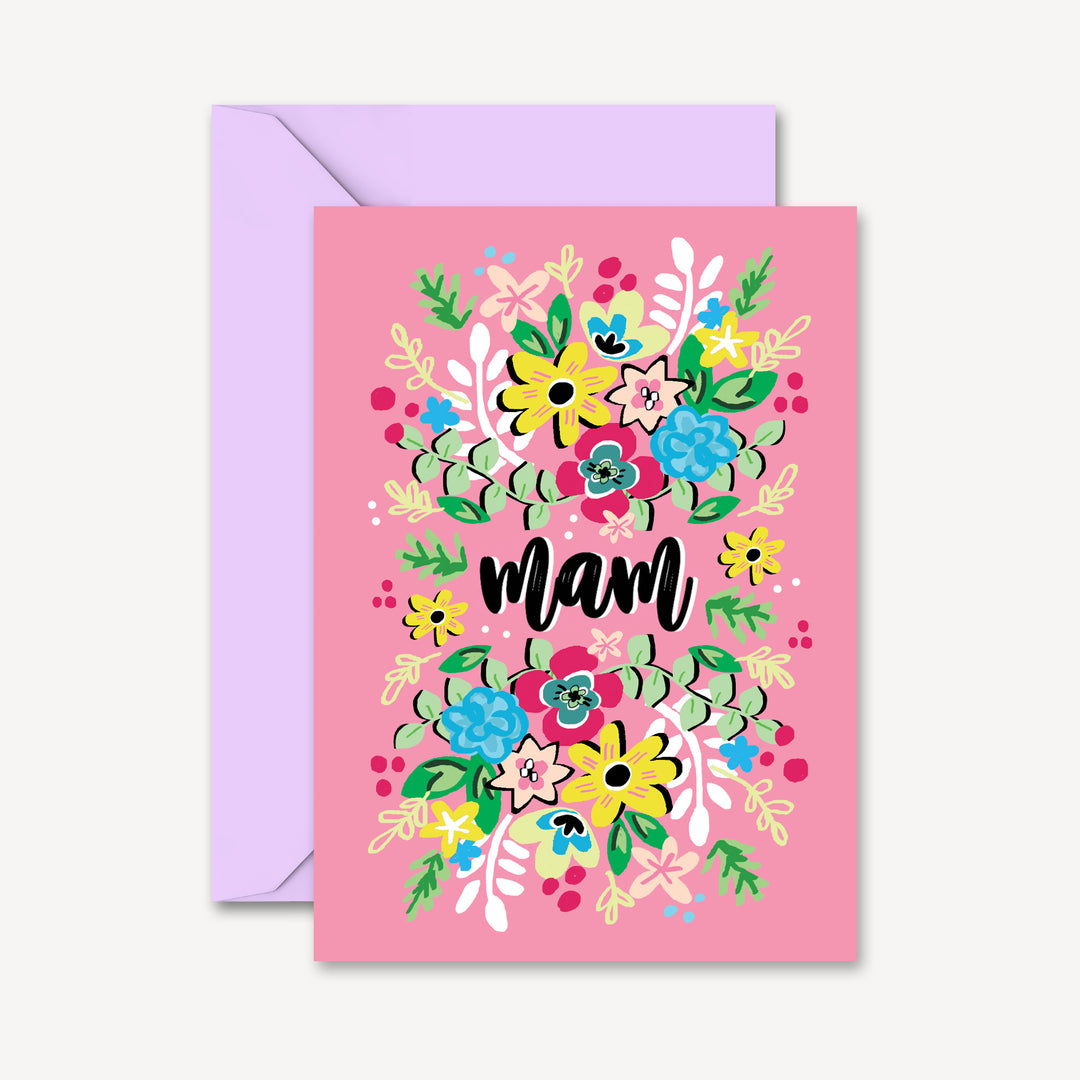 "Mam" Birthday Card with Floral Illustration
