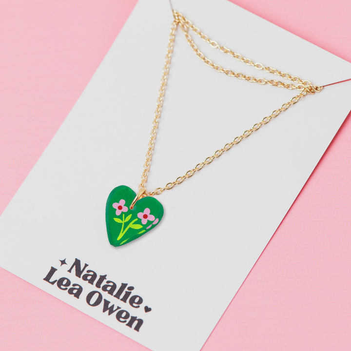 Heart Floral Charm Pendant Necklaces