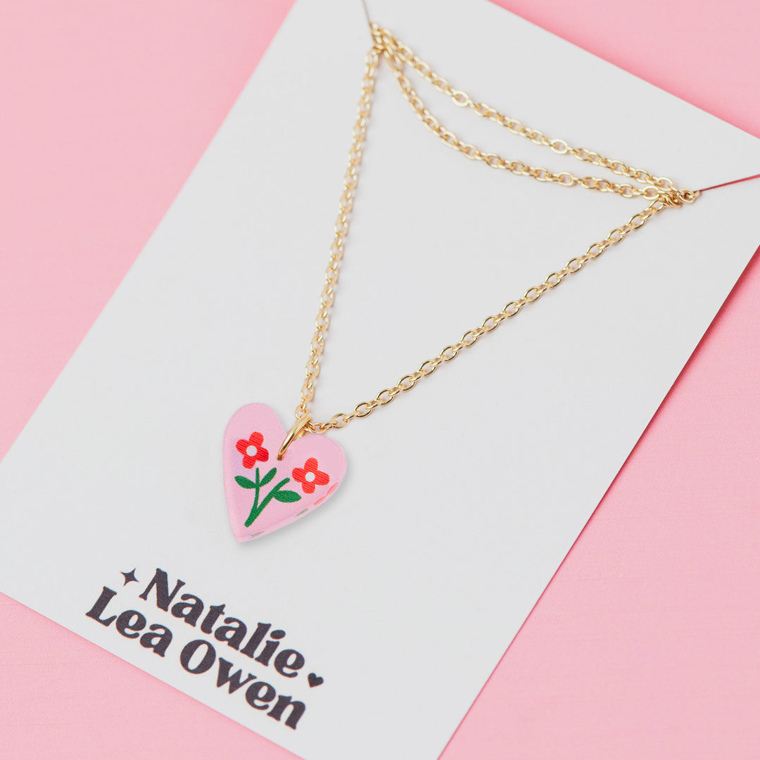Heart Floral Charm Pendant Necklaces